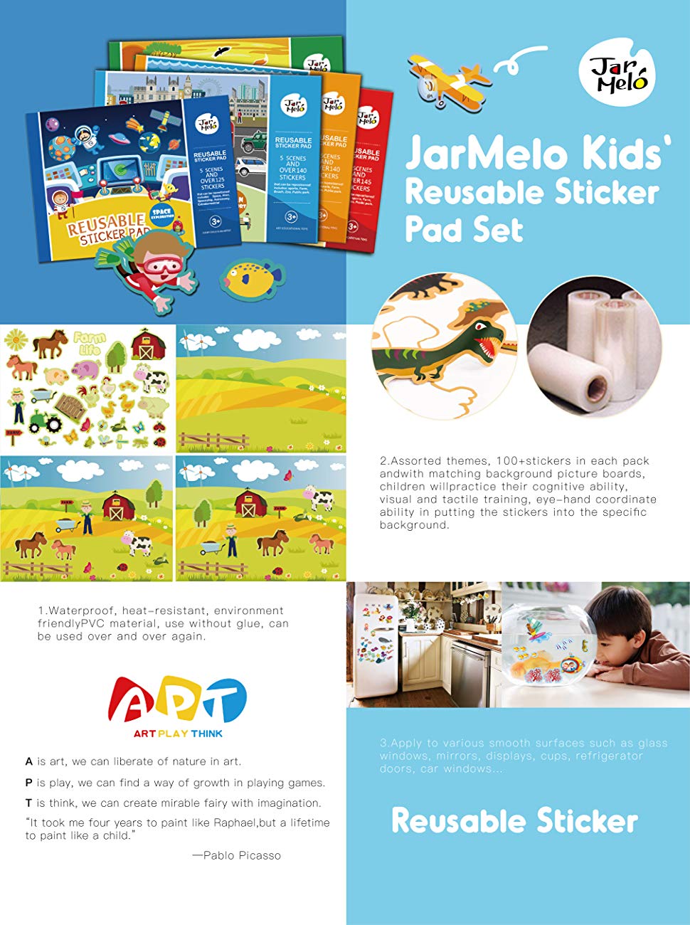 joan miro jar melo reusable sticker pad sticker book 宝宝静电贴纸